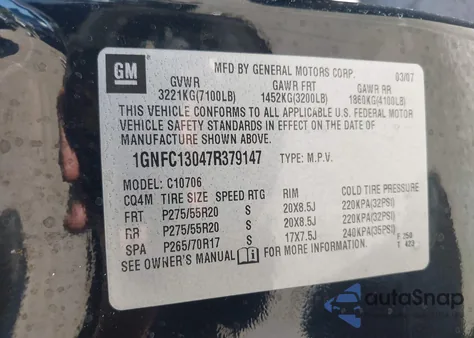 2007 Chevrolet Tahoe Ltz from USA, damaged, VIN 1GNFC13047R379147